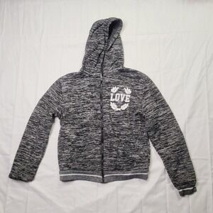 Love Love Love‎ Zip Up Hoodie Women 1X Black White Excellent Space Dye Marled